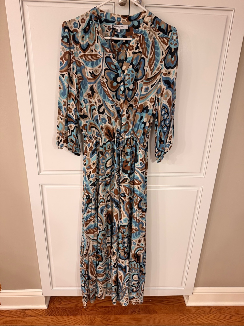 Gerard Darel. Flowing Blue & Brown Paisley Maxi Dress.Never worn.